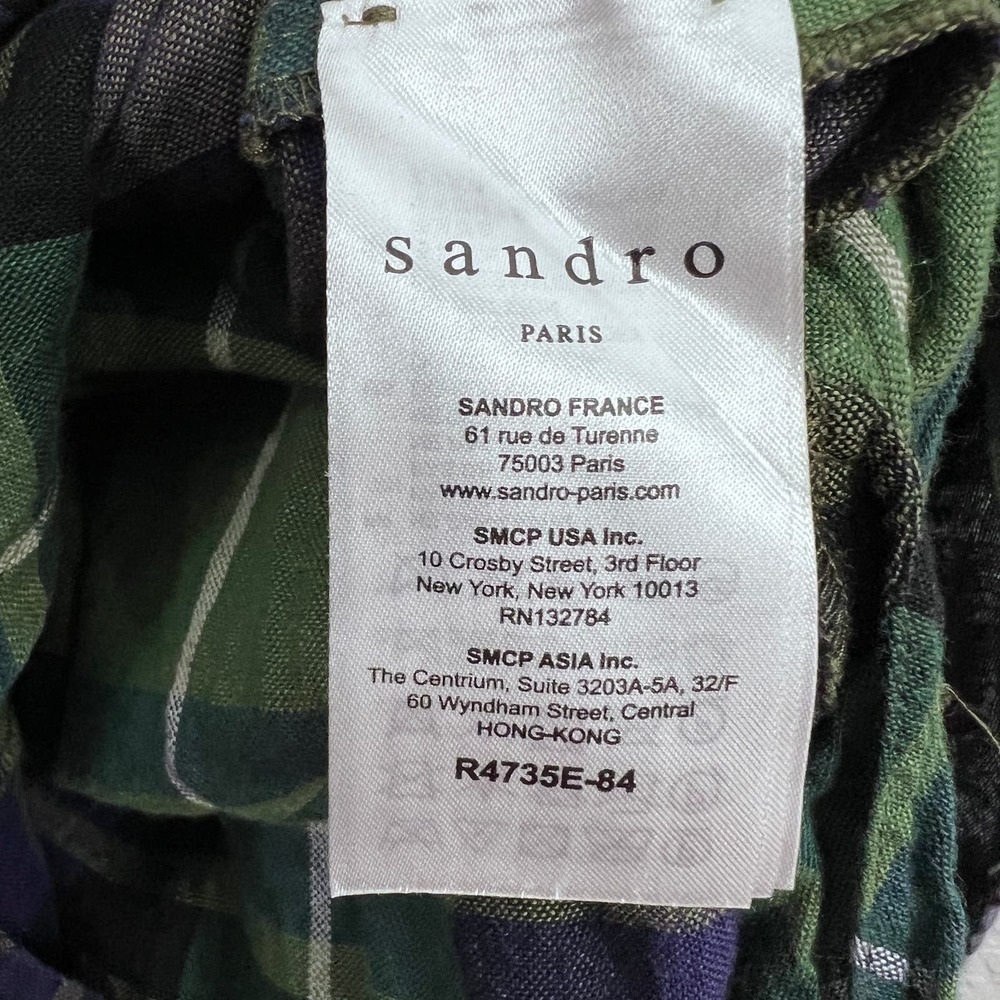 SANDRO PARIS GREEN PLAID LONG SLEEVE RUFFLE NECK HI-LOW SHIRT DRESS Size M - Picture 11 of 16